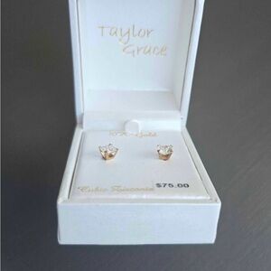 Rose Gold Cubic Zirconia Stud Earrings - Clear Stones